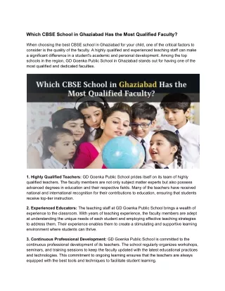 Which CBSE School in Ghaziabad Has the Most Qualified Faculty