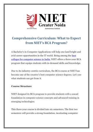 Comprehensive Curriculum: What to Expect from NIET’s BCA Program?