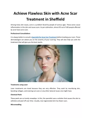 Achieve Flawless Skin with Acne Scar Treatment in Sheffield