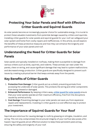 Protecting Your Solar Panels and Roof with Effective Critter Guards and Squirrel Guards