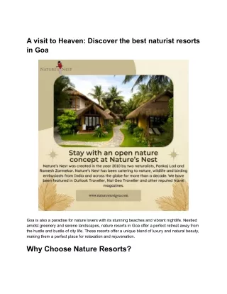 A visit to Heaven: Discover the best naturist resorts in Goa