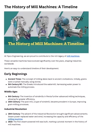 The History of Mill Machines A Timeline