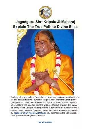 Jagadguru Shri Kripalu Ji Maharaj Explain The True Path to Divine Bliss