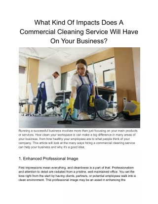 What Kind Of Impacts Does A Commercial Cleaning Service Will Have On Your Business
