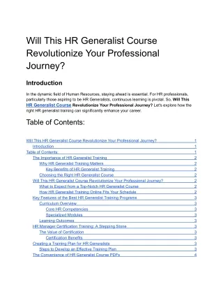 Will This HR Generalist Course Revolutionize Your Professional Journey