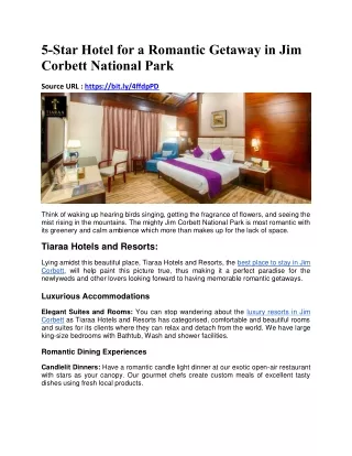 5-Star Hotel for a Romantic Getaway in Jim Corbett National Park