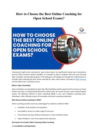 How to Choose the Best Online Coaching for Open School Exams