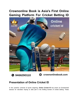 Crownonline Book is Asia's First Online Gaming Platform For Cricket Betting ID