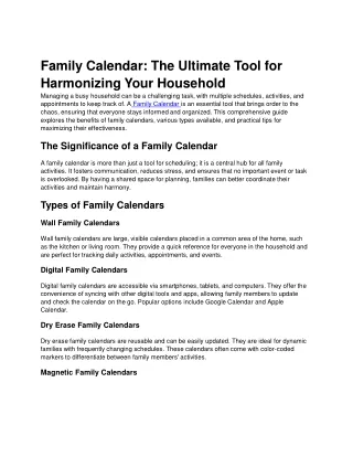 Creative Uses for a Family Calendar