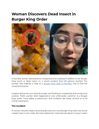 Woman Discovers Dead Insect in Burger King Order