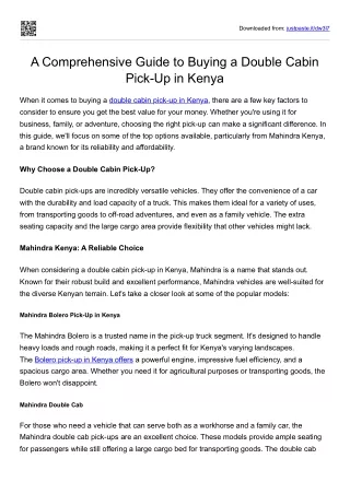 A Comprehensive Guide to Buying a Double Cabin Pick-Up in Kenya