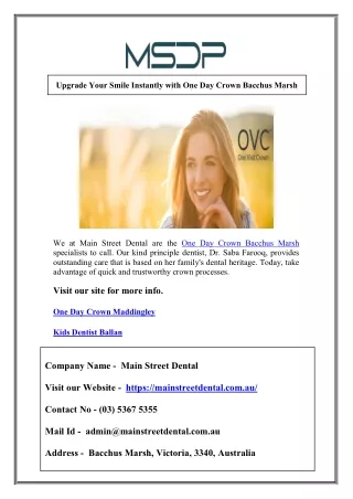 Upgrade Your Smile Instantly with One Day Crown Bacchus Marsh