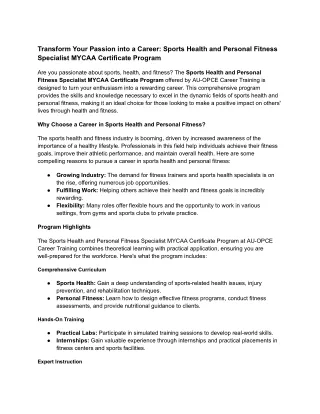 Transform Your Passion into a Career- Sports Health and Personal Fitness Specialist MYCAA Certificate Program