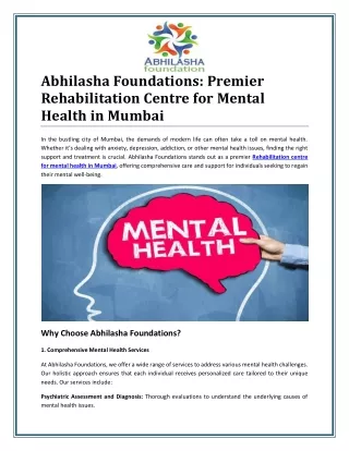 Comprehensive Care at a Rehabilitation Centre for Mental Health in Mumbai