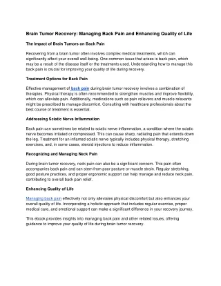 Brain Tumor Recovery: Managing Back Pain and Enhancing Quality of Life