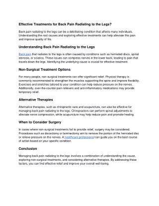 Effective Treatments for Back Pain Radiating to the Legs