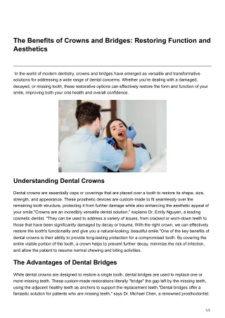 The Benefits of Crowns and Bridges Restoring Function and Aesthetics