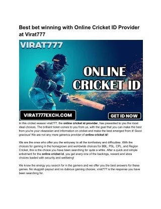 Best bet winning with Online Cricket ID Provider at Virat777