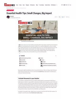 Essential Health Tips Small Changes, Big Impact