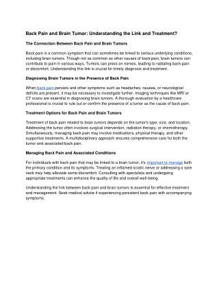 Back Pain and Brain Tumor: Understanding the Link and Treatment