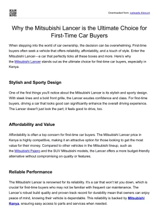 Why the Mitsubishi Lancer is the Ultimate Choice for First-Time Car Buyers