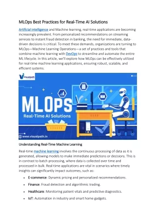 Machine Learning Operations Training | MLOps Training in Hyderabad