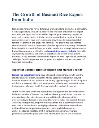 The Growth of Basmati Rice Export from India