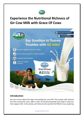 Experience the Nutritional Richness of Gir Cow Milk with Grace Of Cows