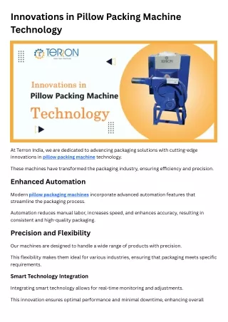 Innovations in Pillow Packing Machine Technology