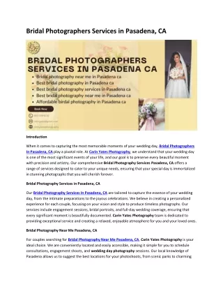 Bridal Photographers Services in Pasadena, CA