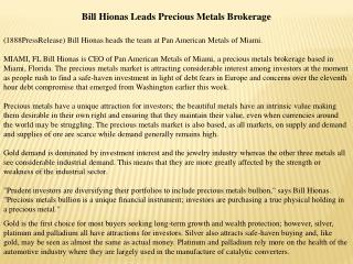 bill hionas leads precious metals brokerage