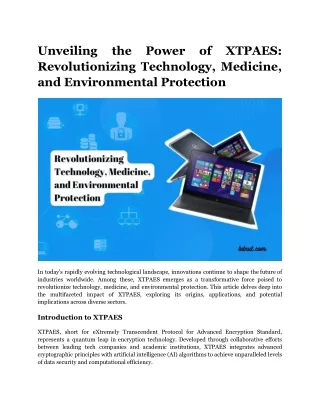 Unveiling the Power of XTPAES_ Revolutionizing Technology, Medicine, and Environmental Protection