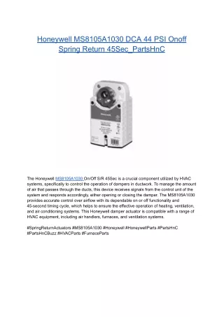 Honeywell MS8105A1030 DCA 44 PSI Onoff Spring Return 45Sec_PartsHnC