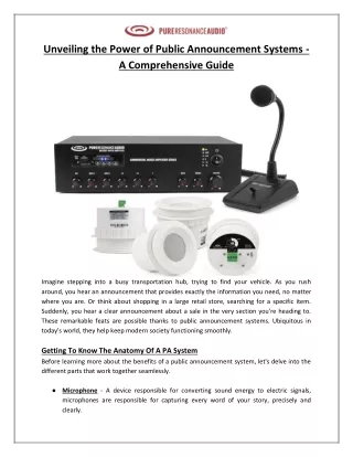 Pure Resonance Audio - Unveiling the Power of Public Announcement Systems - A Comprehensive Guide