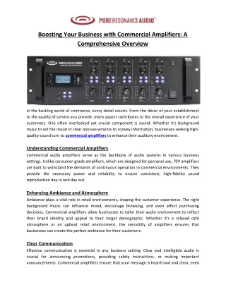 Pure Resonance Audio - Boosting Your Business with Commercial Amplifiers A Comprehensive Overview