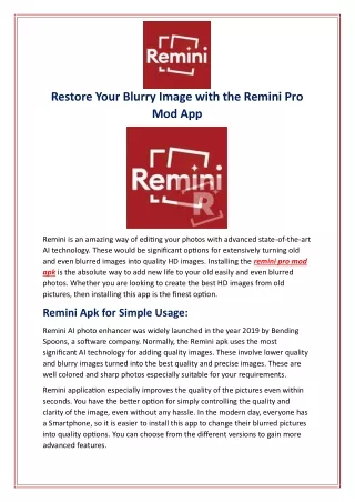 Restore Your Blurry Image with the Remini Pro Mod App