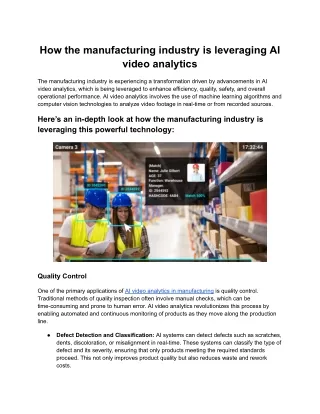 How the manufacturing industry is leveraging AI video analytics