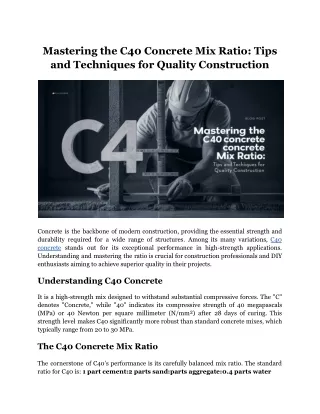 Mastering the C40 Concrete Mix Ratio: Tips and Techniques for Quality Constructi