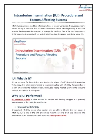 Intrauterine Insemination IUI Procedure and Factors Affecting Success