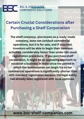 Certain Crucial Considerations after Purchasing a Shelf Corporation