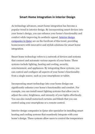 Smart Home Integration in Interior Design