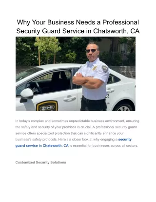Why Your Business Needs a Professional Security Guard Service in Chatsworth, CA