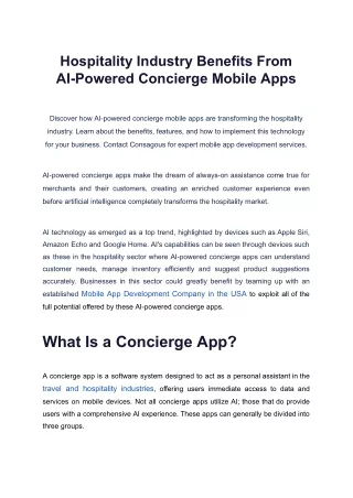 Hospitality Industry Benefits From AI-Powered Concierge Mobile Apps