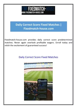 Daily Correct Score Fixed Matches  Fixedmatch-house.com