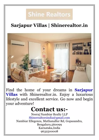 Sarjapur Villas  Shinerealtor.in