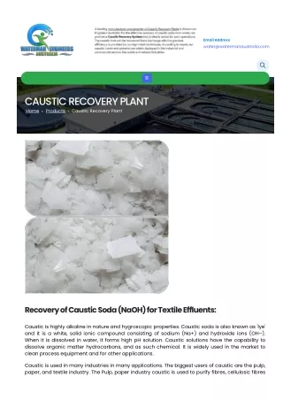 CAUSTIC RECOVERY PLANT MANUFACTURER FROM TEXTILE EFFLUENT