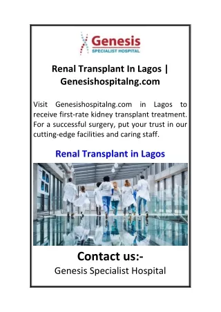 Renal Transplant In Lagos  Genesishospitalng.com
