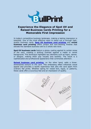 Experience the Elegance of Spot UV and Raised Business Cards Printing for a Memorable First Impression