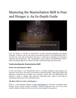 Mastering the Masturbation Skill in Fear and Hunger 2_ An In-Depth Guide