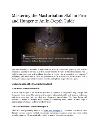 Mastering the Masturbation Skill in Fear and Hunger 2_ An In-Depth Guide